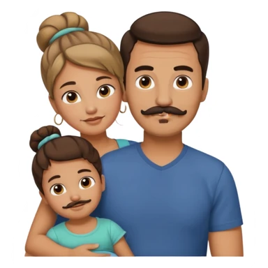 brown family with mom dad teenage daughter toddler son and baby. moms hair is in a bun and dad has a mustache and beard sticker