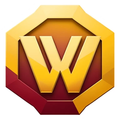 hexagon emblem with a thick yellow-to-gold outline and a dark red gradient inside. In the center, place a bold capital letter V in the same yellow-to-gold gradient as the outline. Keep the shapes clean and geometric, with smooth color transitions and no background color. sticker