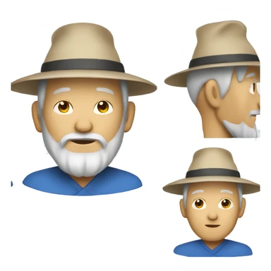 Old Chinese man with traditional beige Chinese hat with a long beard a blue shirt on sticker