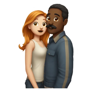 Red headed white girl kissing a brown man with mustache on the cheek  sticker
