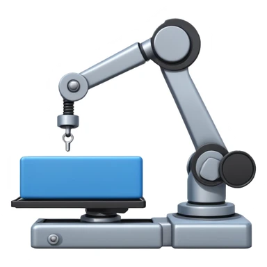 robot arm which is picking blue block on conveyor belt sticker