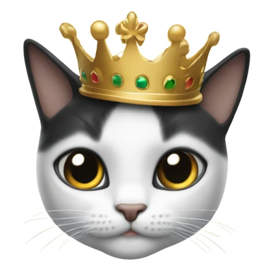 Gato blanco y negro con una corona dorada giñando un ojo sticker