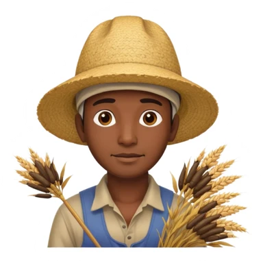 Indian man with asian rice farmer hat harvesting rice sticker
