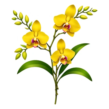 big bouquet yellow Dendrobium Orchid flower, stem, leaf sticker