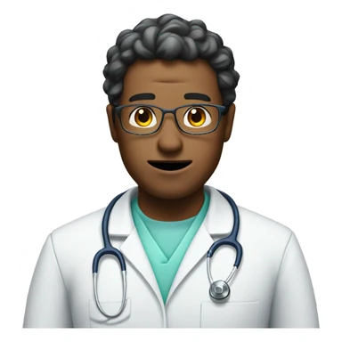  a doctor wearing only a scrub with a silly face expression sticker