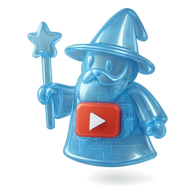 wizard with YouTube play button, glossy circuit style sticker