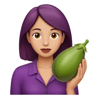 A women holding a egg plant up to her face  sticker
