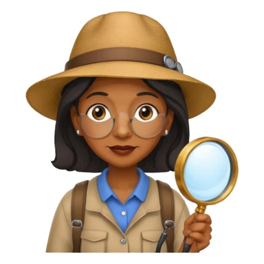 Explorer old black woman with hat and magnifying glass and backpack, portrait sticker