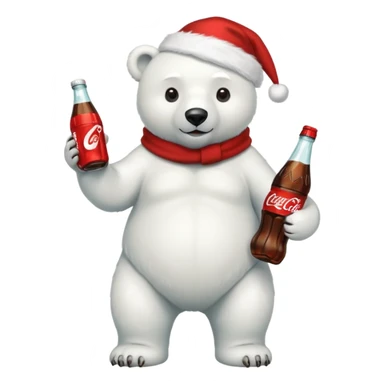 full body polar bear with christmas hat on with a bottle of coca cola  sticker