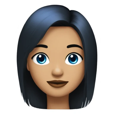 Chica ojos azules, pelo negro liso con flequillo recto corte tipo chelsea sticker