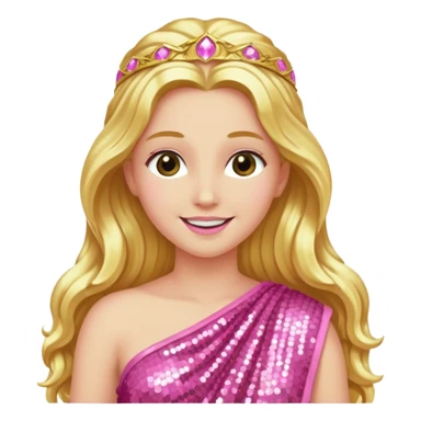 Venus Love Goddess with long golden hair, pink sequin toga sticker
