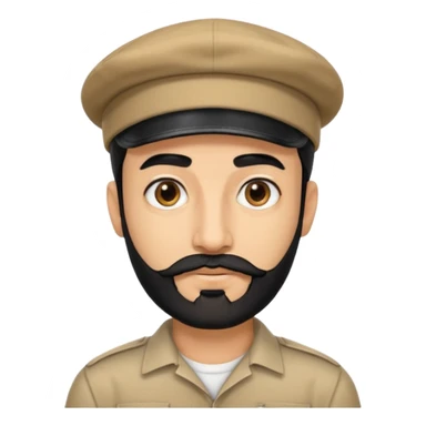 arabic streamer man with short black beard, short black mustache, black eyebrows, and a cap sticker