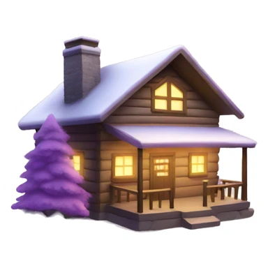 winter cabin with lilac Christmas lights  sticker