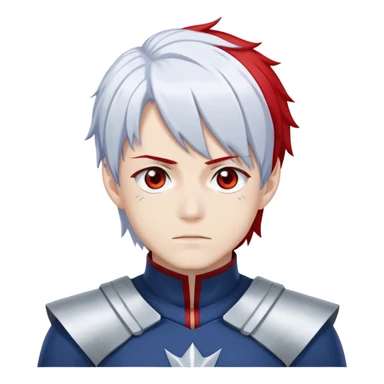 Shoto Todoroki from My Hero Academia with half red half white hair, heterochromia eyes one blue one gray, wearing his hero costume sticker