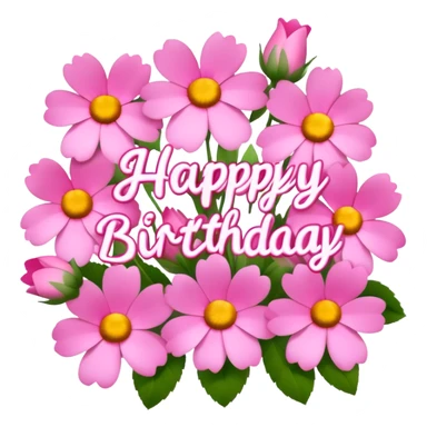 pink flowers that say happy  birthday  sticker