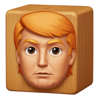 donald trump facial features and hair on a square wooden block sticker
