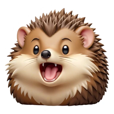 Cinematic Cute Yawning Hedgehog Portrait Emoji, Head tilted slightly with a dramatic, wide-open yawn, showcasing a soft, downy brown Fur with tiny, droopy ears and eyes barely open in drowsy contentment, Simplified yet irresistibly adorable features, highly detailed, glowing with a soft, cozy glow, high shine, relaxed yet expressive, stylized with a touch of natural whimsy, bright and endearing, soft glowing outline, capturing the essence of a sleepy yet affectionate hedgehog, so drowsy it feels like it could curl up out of the screen for a nap! sticker