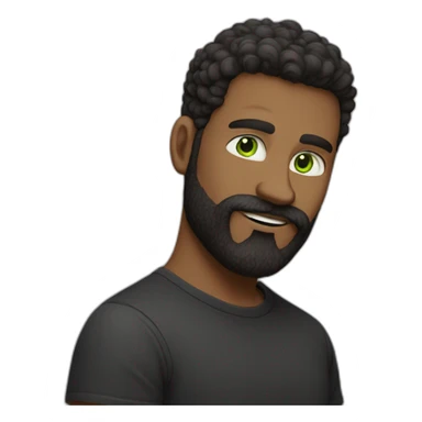 one white guy with dark brown longhair greeneye beard blacktshirt thumbup sticker