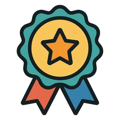 vector icon of a guarantee seal with gold and colorful elements, elegant and minimalist flat design, isolated on white background, award badge style, 2D flat vector, trending icon look, soft shadows, no text, perfect for commercial use, icon style, variation 4 sticker