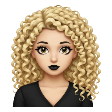split dye leftside blonde rightside black curly hair baddie, pretty makeup, black eyeliner, long and curly hair sticker