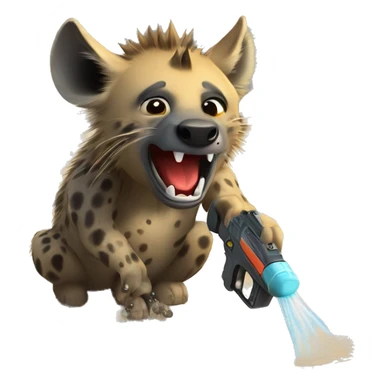 A Hyena squirting another Hyena with a water gun sticker