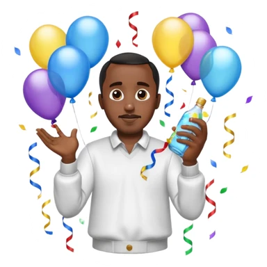 Diddy holding baby oil at a party with balloons and confetti and banners oiled up sticker