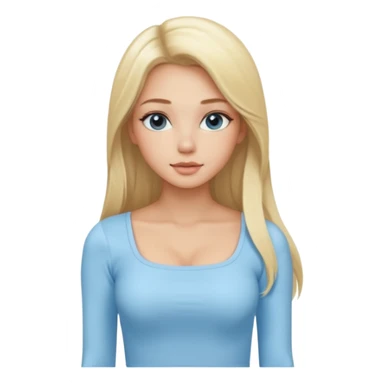 pretty girl blonde long hair makeup light baby blue skin tight square neckline long sleeve top sticker