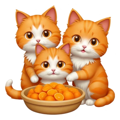 Three cats eating food sticker