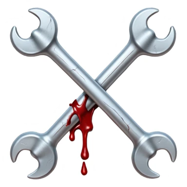 Emoji-style metallic bones with traces of blood, steel texture, dark dramatic tone, clean background sticker