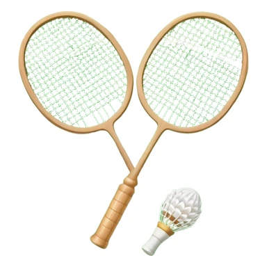 Two crossed badminton rackets with a shuttlecock resting in between, set against the faint outline of a badminton court. The image highlights the tools of the sport, with a subtle emphasis on the court's net and boundaries, symbolizing competition and skill. sticker