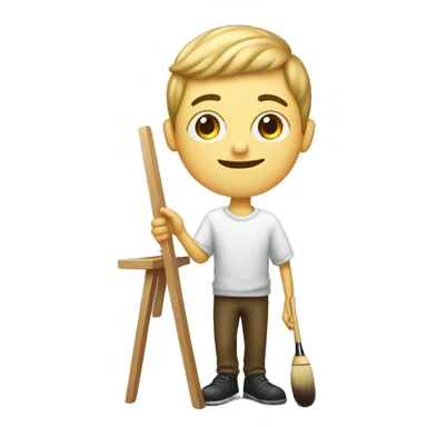 white boy holds little brush, an easel sticker