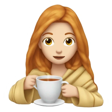 ginger long hair white girl wearing blanket sipping tea sticker