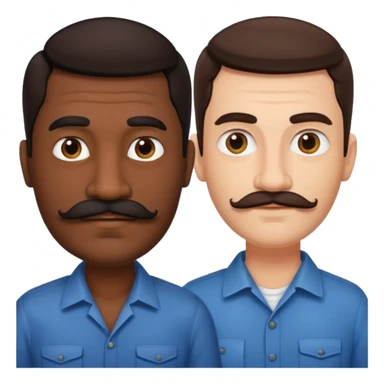Gay couple. Tall dark indian man with mustache and shorter white man with dark brown hair and no mustache. sticker