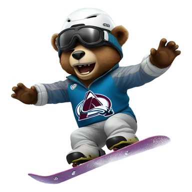 snowboarding bear with helmet and goggles in colorado avalanche jersey doing insane trick sticker