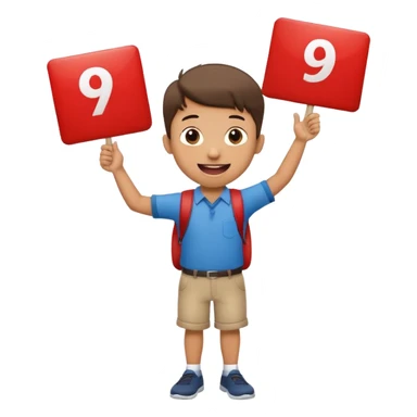 A school that has the number 9 on top of it's eyes holding a sign with the number 9 on the sign with a mouth sticking out his tongue with legs and arms with him being happy full of joy sticker