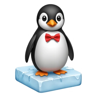 penguin, red bow tie, standing on small ice melting block sticker