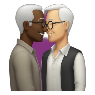 50 years old white bold guy kisses a 50 years old black bold  guy sticker