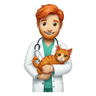 A doctor with red hair holds a red cat in his arms sticker