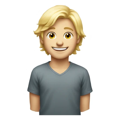 smiling blonde boy portrait with a small smile sticker