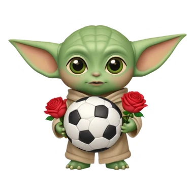 baby yoda holding soccer ball with roses sticker