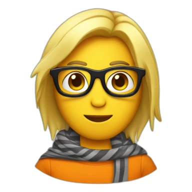 Club-Pengun-yellow penguin with black glasses dirtyblonde hair with orange tshirt and gray striped scarf sticker