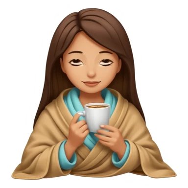 Sasian girl inside a blanket sipping coffee eyes closedemoji sticker
