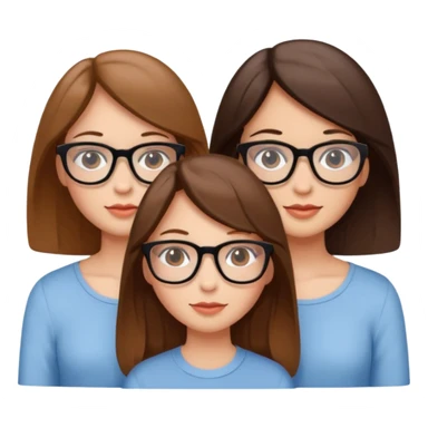 three girls, two brunettes and one light brown-haired with glasses sticker