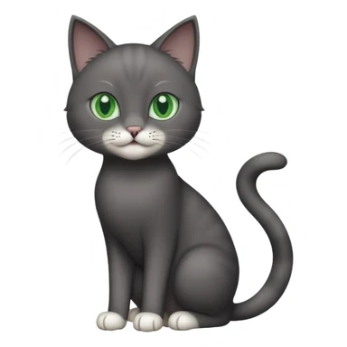 full body gorgeous solid dark grey cat with green eyes, white paws and white whiskers playing sticker