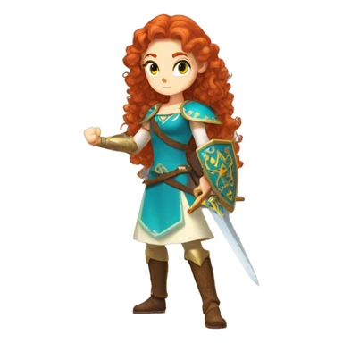 a white girl with long red curly hair and freckles, cosplaying Princess Zelda posing and ready for a fight sticker