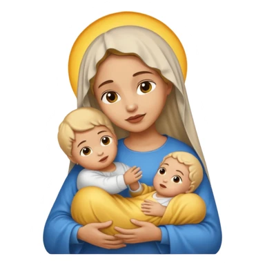 light skin Mary cradling light skin baby Jesus, emoji style sticker
