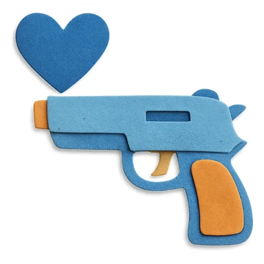 blue heart pistol, paper craft style, layered paper textures, handmade look sticker