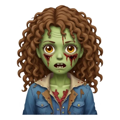 uma mulher zumbi estilo emoji de iphone com cabelos cacheados longos e marrons sticker