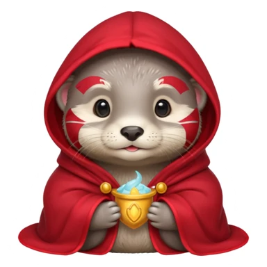 baby grey otter, in magic red cloak sticker