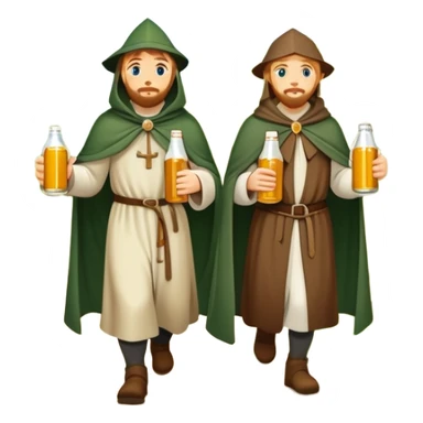 medieval pilgrims walking on a journey path with cloaks and beer bottles sticker